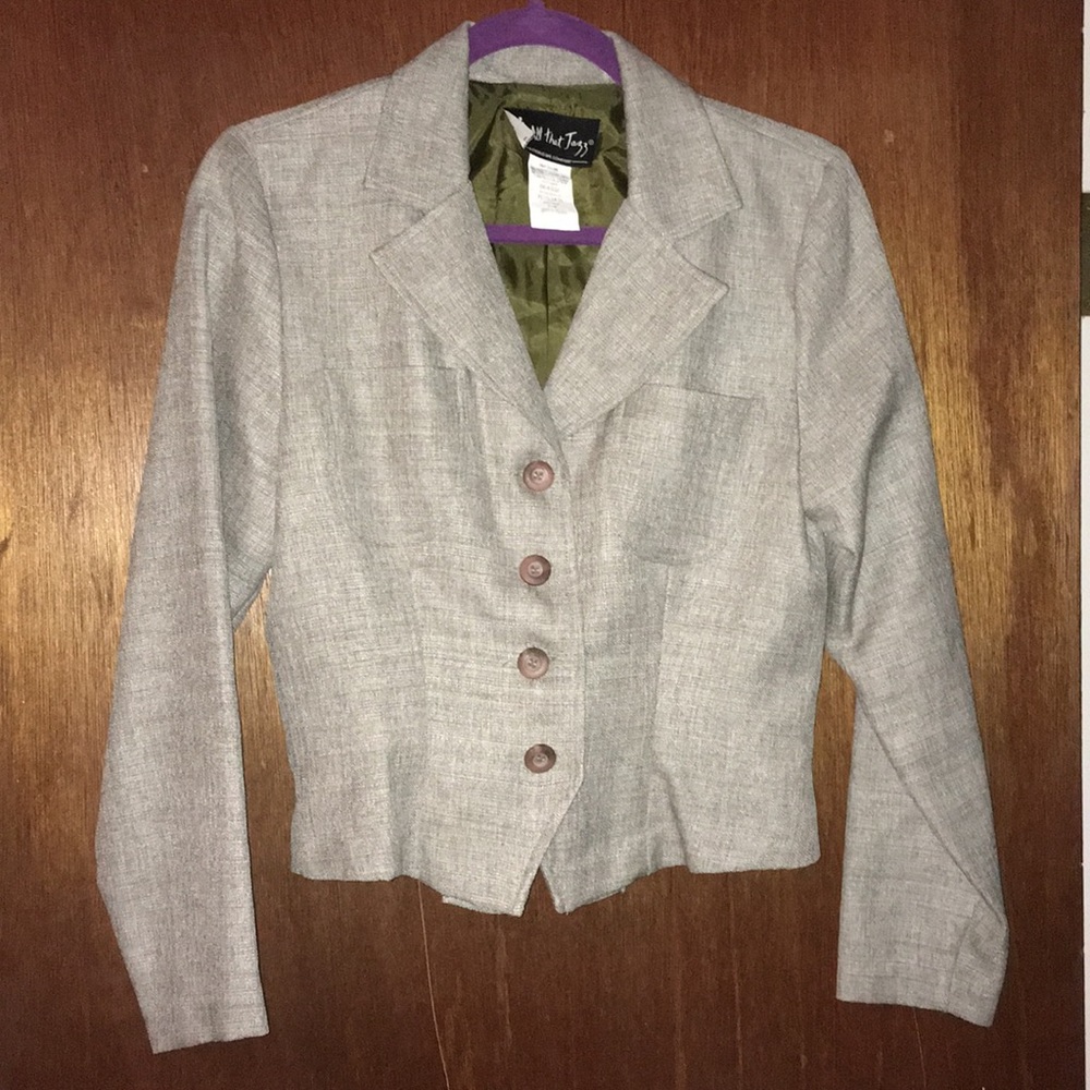 Gray/tan button Blazer long sleeve